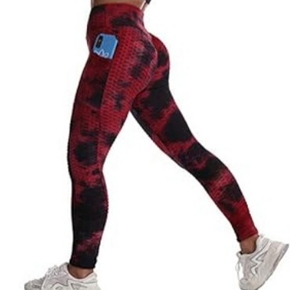 High Waist Textured Workout Leggings Booty Scrunch Yoga Pants w/Pockets